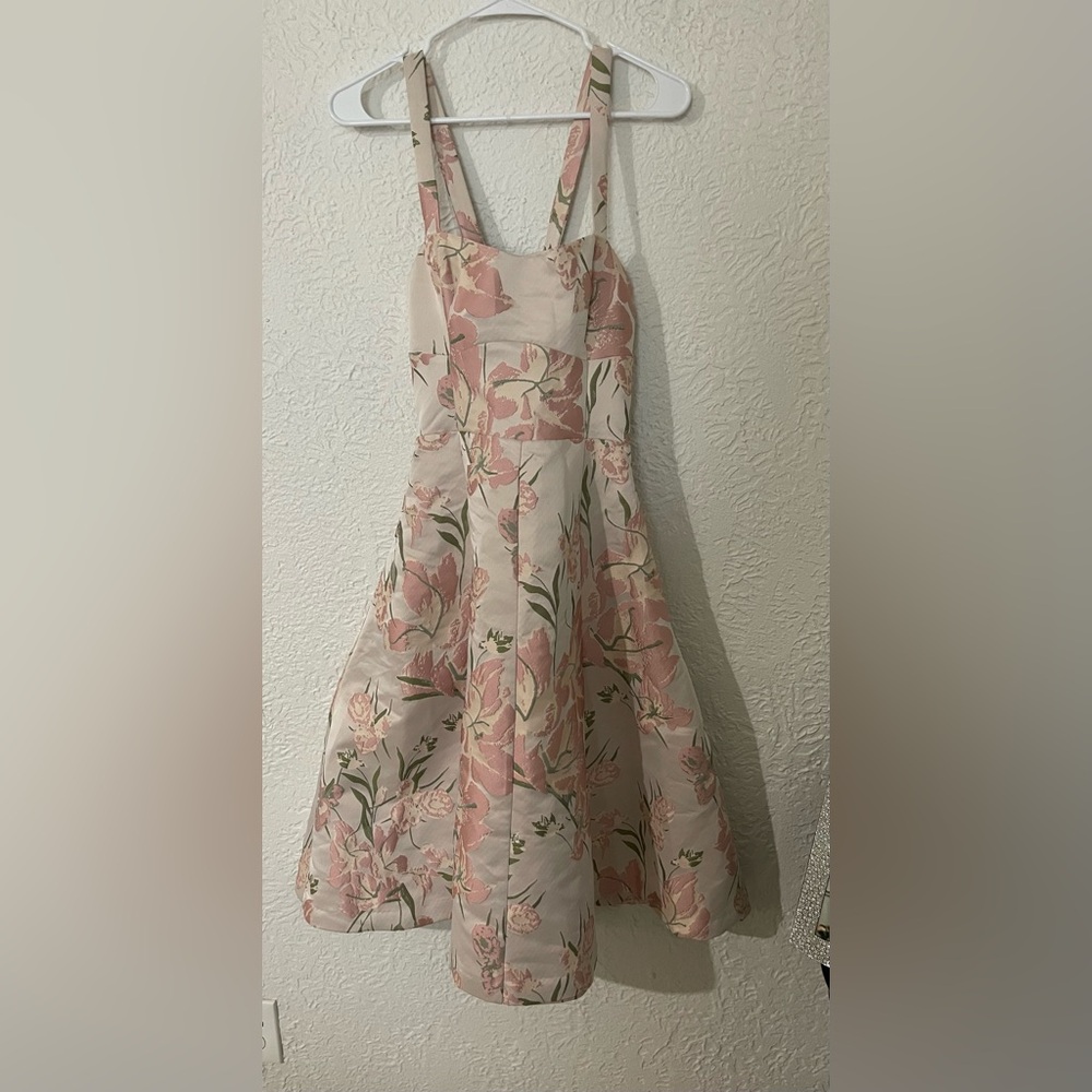 Gianni Bini Pink and Cream Floral Jacquard Dress